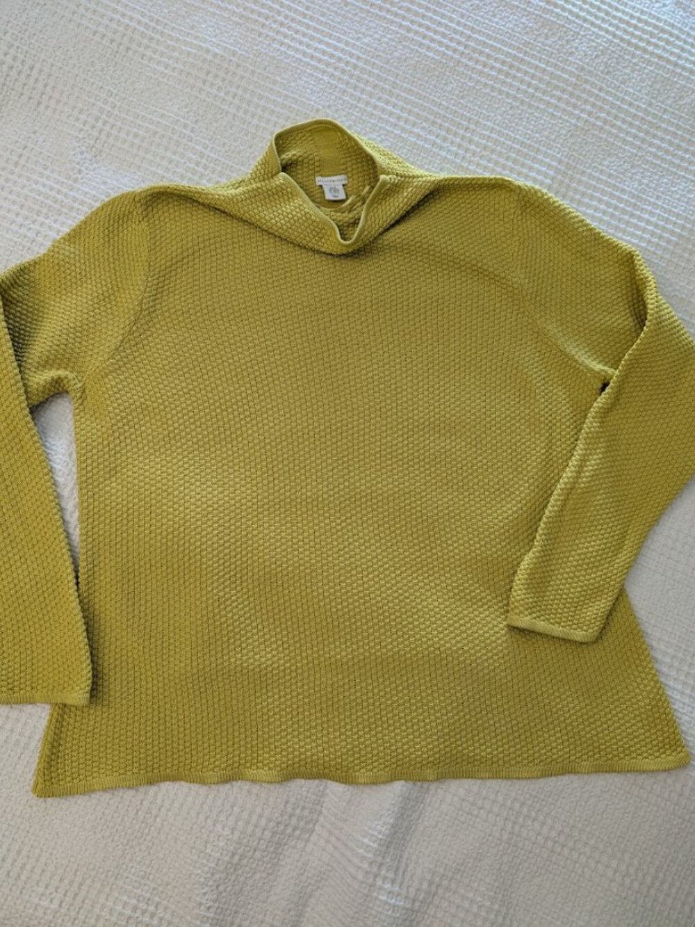 Mercer & Madison Cotton Textured Knit Sweater Chartreuse Green Mustard Cowl Neck - Picture 6 of 11